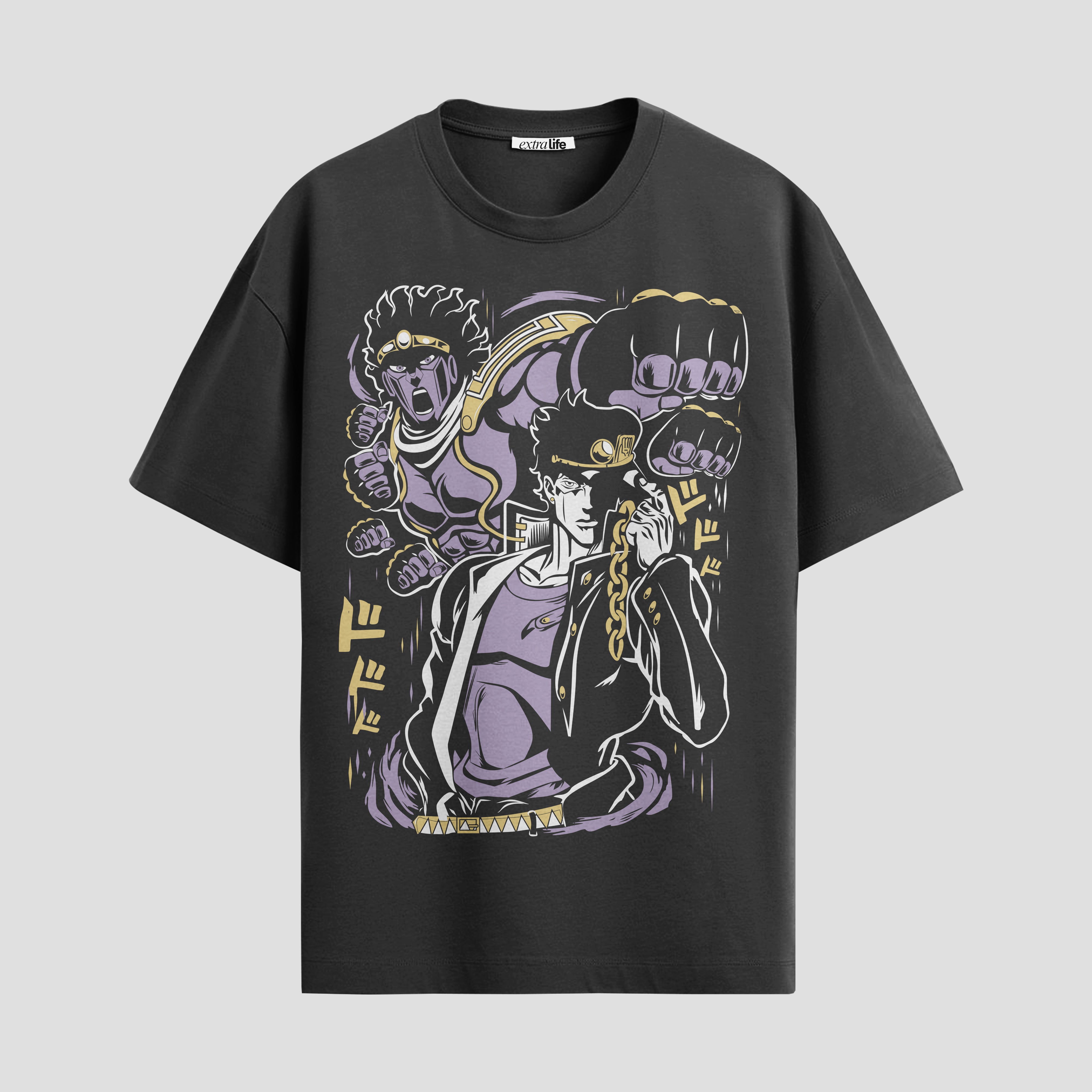 Playera urbana de anime y gaming ExtraLife MX, corte Standard Fit unisex ligero y transpirable en color Deep Black y Pure White, ropa de uso diario para gym y casual.