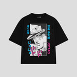 Playera streetwear premium de anime y gaming ExtraLife MX, corte boxy oversized drop shoulder heavyweight en color Deep Black y Off-White, moda urbana mexicana de culto.