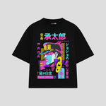Playera streetwear premium de anime y gaming ExtraLife MX, corte boxy oversized drop shoulder heavyweight en color Deep Black y Off-White, moda urbana mexicana de culto.