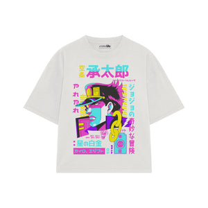 Playera streetwear premium de anime y gaming ExtraLife MX, corte boxy oversized drop shoulder heavyweight en color Deep Black y Off-White, moda urbana mexicana de culto.