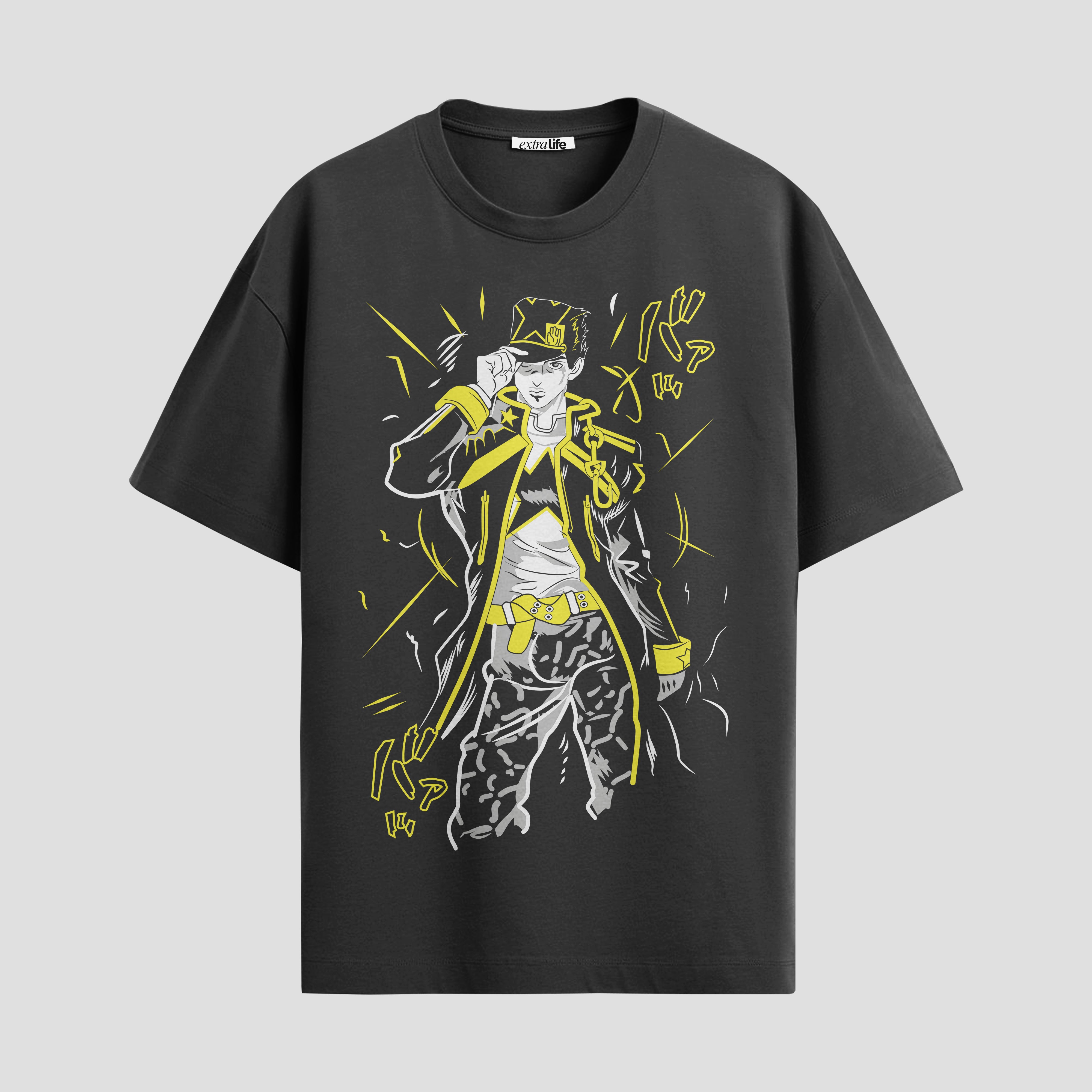 Playera urbana de anime y gaming ExtraLife MX, corte Standard Fit unisex ligero y transpirable en color Deep Black y Pure White, ropa de uso diario para gym y casual.