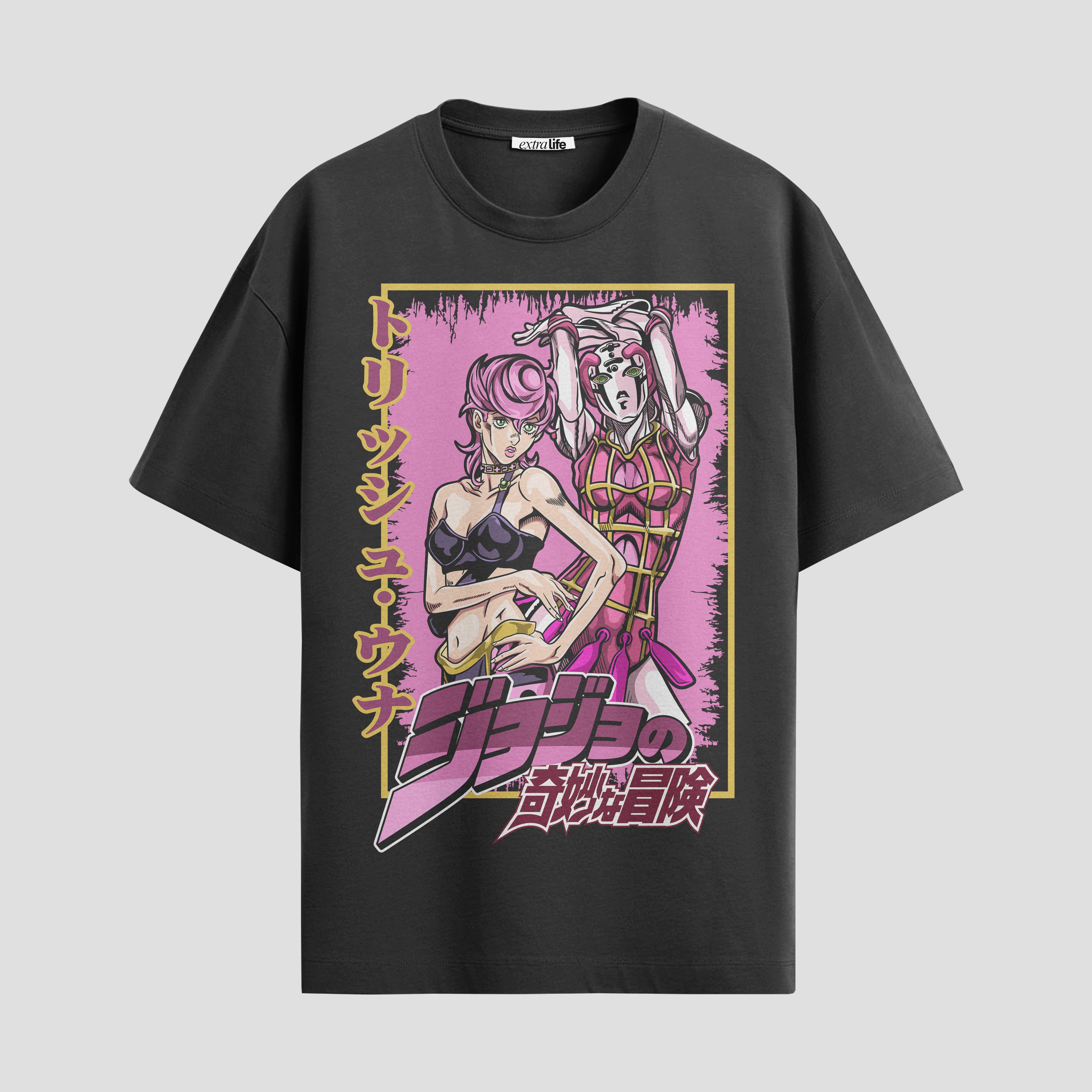 Playera urbana de anime y gaming ExtraLife MX, corte Standard Fit unisex ligero y transpirable en color Deep Black y Pure White, ropa de uso diario para gym y casual.