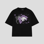 Playera streetwear premium de anime y gaming ExtraLife MX, corte boxy oversized drop shoulder heavyweight en color Deep Black y Off-White, moda urbana mexicana de culto.