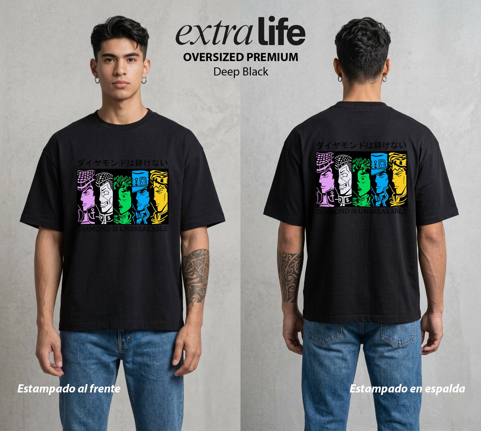 La Extrana Aventura | El Diamante Inquebrantable #01786 - Playera Oversized Premium | Deep Black - Foto en modelo