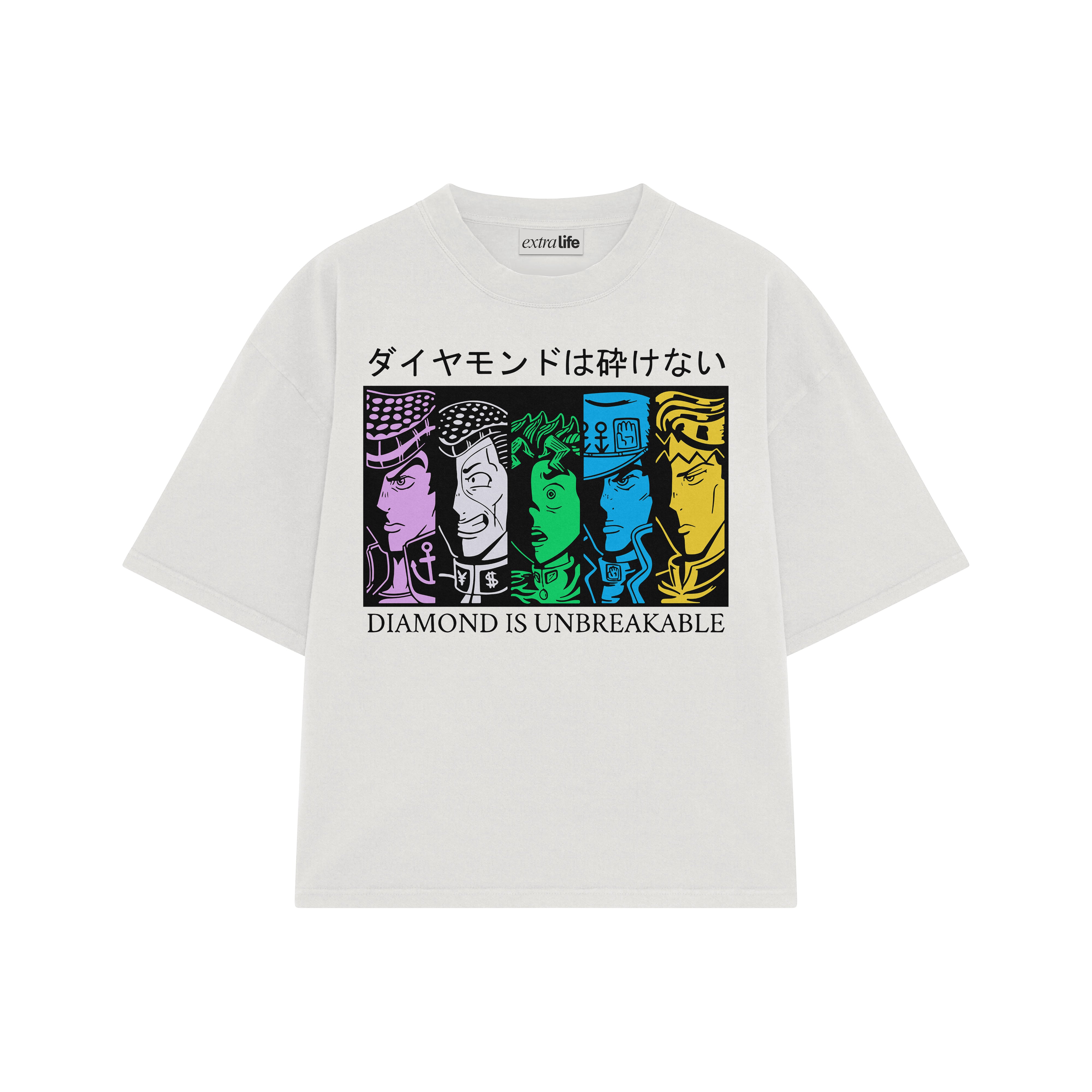 Playera streetwear premium de anime y gaming ExtraLife MX, corte boxy oversized drop shoulder heavyweight en color Deep Black y Off-White, moda urbana mexicana de culto.