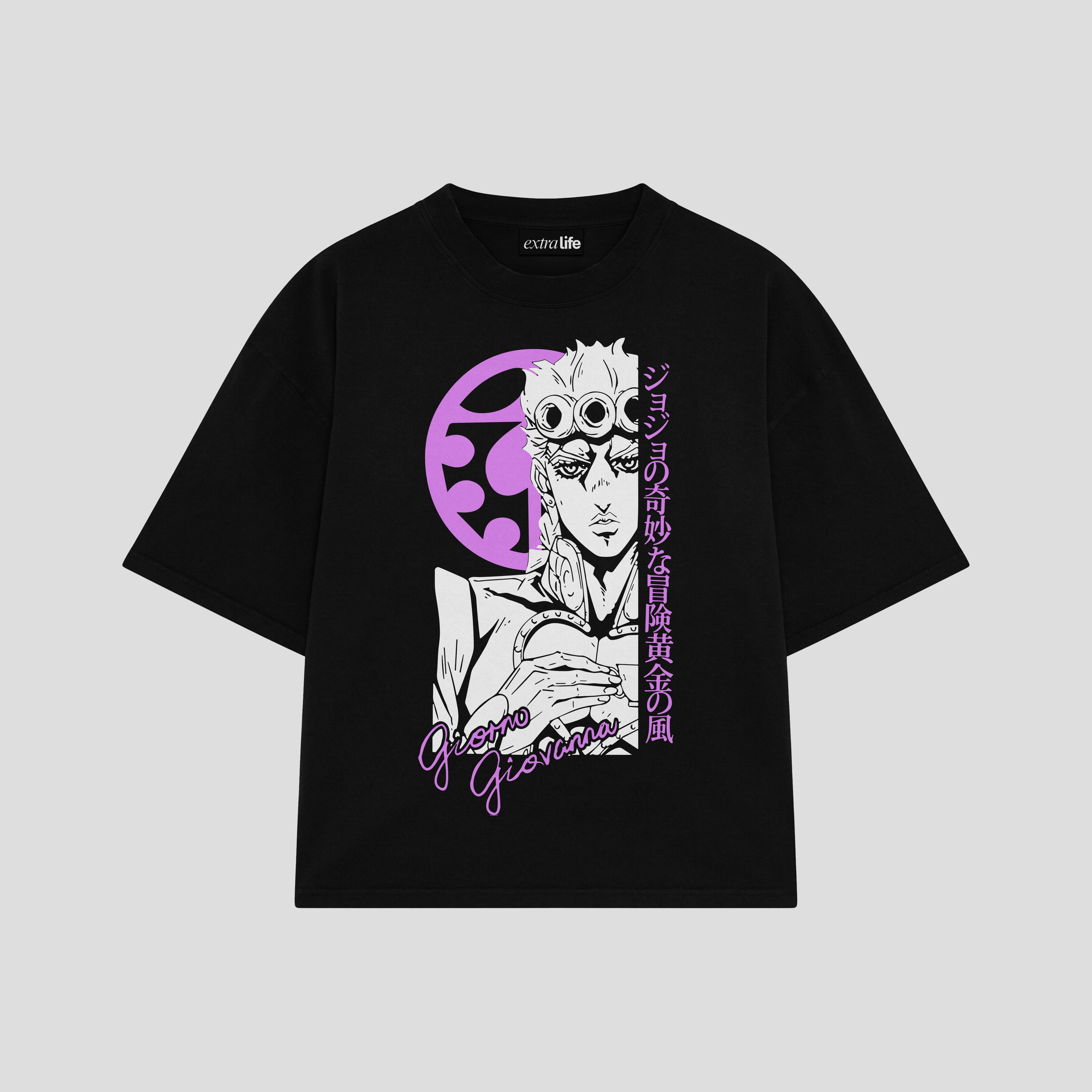 Playera streetwear premium de anime y gaming ExtraLife MX, corte boxy oversized drop shoulder heavyweight en color Deep Black y Off-White, moda urbana mexicana de culto.