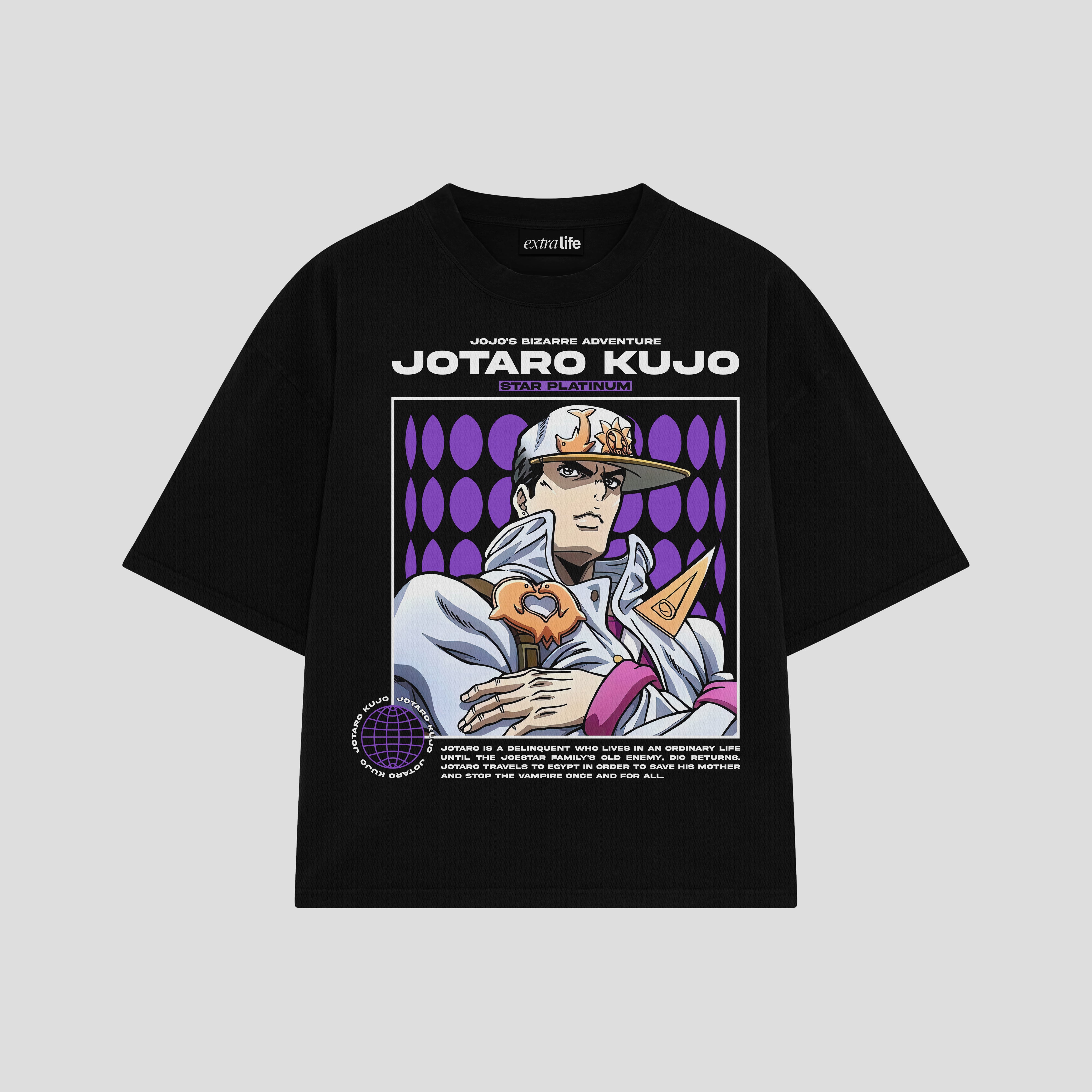Playera streetwear premium de anime y gaming ExtraLife MX, corte boxy oversized drop shoulder heavyweight en color Deep Black y Off-White, moda urbana mexicana de culto.