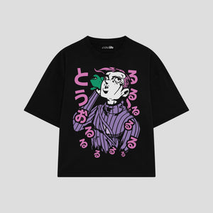 Playera streetwear premium de anime y gaming ExtraLife MX, corte boxy oversized drop shoulder heavyweight en color Deep Black y Off-White, moda urbana mexicana de culto.
