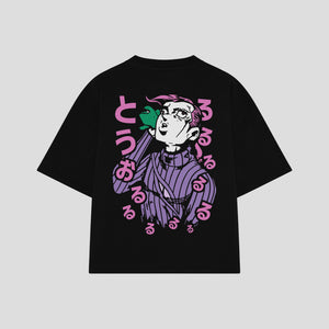 Playera streetwear premium de anime y gaming ExtraLife MX, corte boxy oversized drop shoulder heavyweight en color Deep Black y Off-White, moda urbana mexicana de culto.