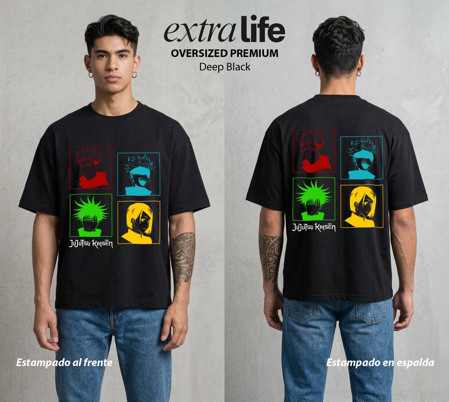 El Arte de las Maldiciones | Los Brujos del Bien #01798 - Playera Oversized Premium | Deep Black - Foto en modelo