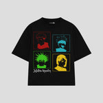 Playera streetwear premium de anime y gaming ExtraLife MX, corte boxy oversized drop shoulder heavyweight en color Deep Black y Off-White, moda urbana mexicana de culto.