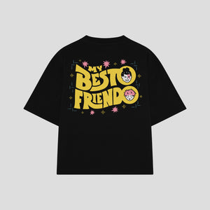 Playera streetwear premium de anime y gaming ExtraLife MX, corte boxy oversized drop shoulder heavyweight en color Deep Black y Off-White, moda urbana mexicana de culto.