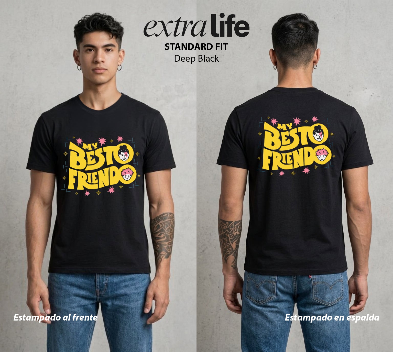 El Arte de las Maldiciones | El Mejor Amigo #01800 - Playera Standard Fit | Deep Black - Foto en modelo