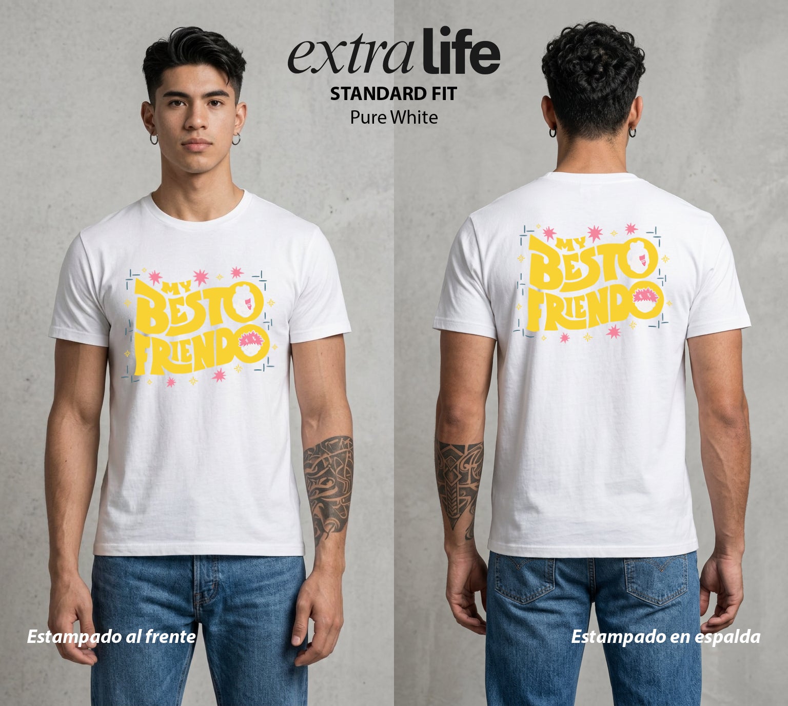 El Arte de las Maldiciones | El Mejor Amigo #01800 - Playera Standard Fit | Pure White - Foto en modelo