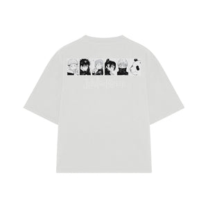 Playera streetwear premium de anime y gaming ExtraLife MX, corte boxy oversized drop shoulder heavyweight en color Deep Black y Off-White, moda urbana mexicana de culto.