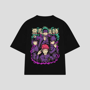 Playera streetwear premium de anime y gaming ExtraLife MX, corte boxy oversized drop shoulder heavyweight en color Deep Black y Off-White, moda urbana mexicana de culto.