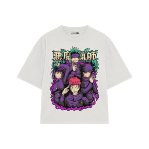 Playera streetwear premium de anime y gaming ExtraLife MX, corte boxy oversized drop shoulder heavyweight en color Deep Black y Off-White, moda urbana mexicana de culto.