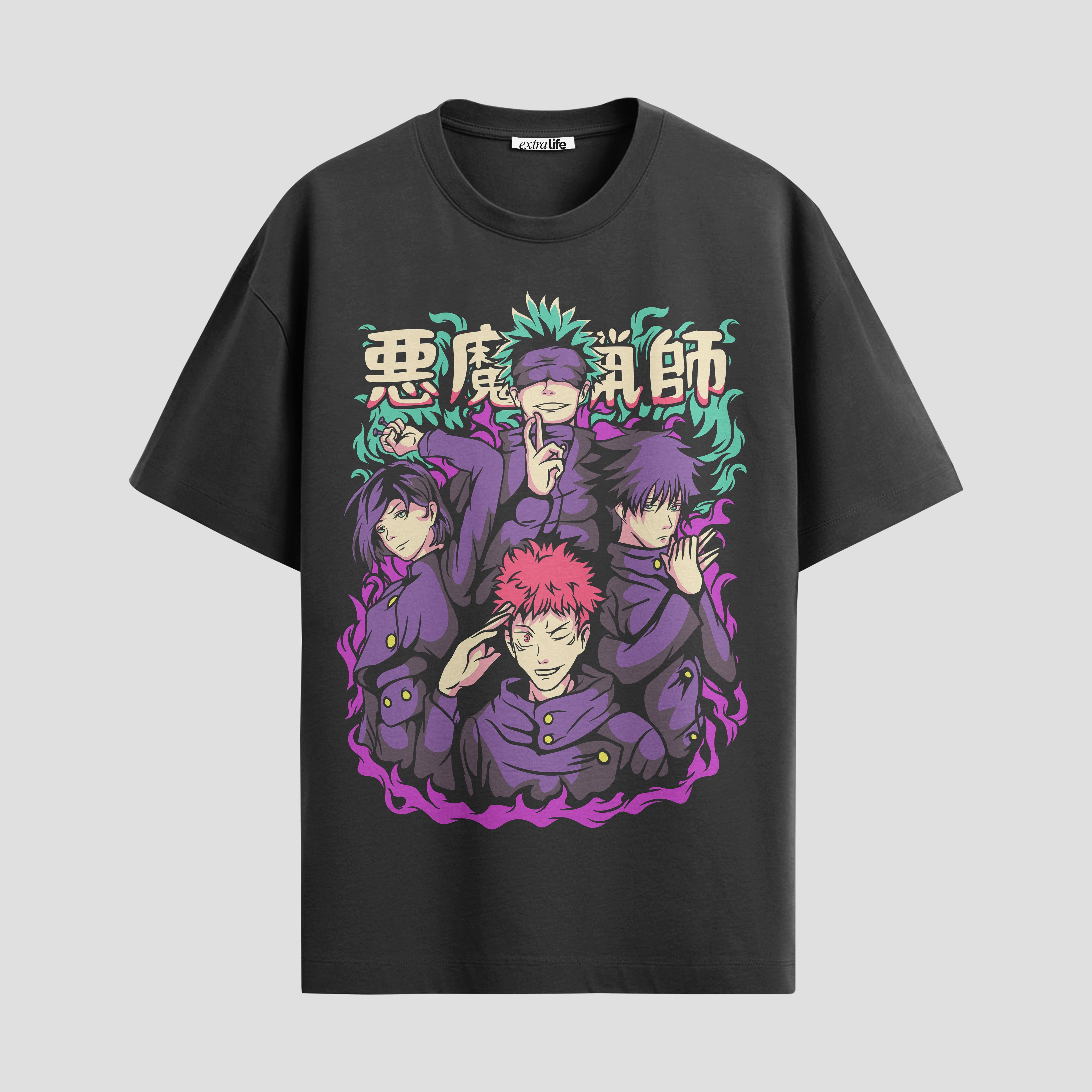 Playera urbana de anime y gaming ExtraLife MX, corte Standard Fit unisex ligero y transpirable en color Deep Black y Pure White, ropa de uso diario para gym y casual.