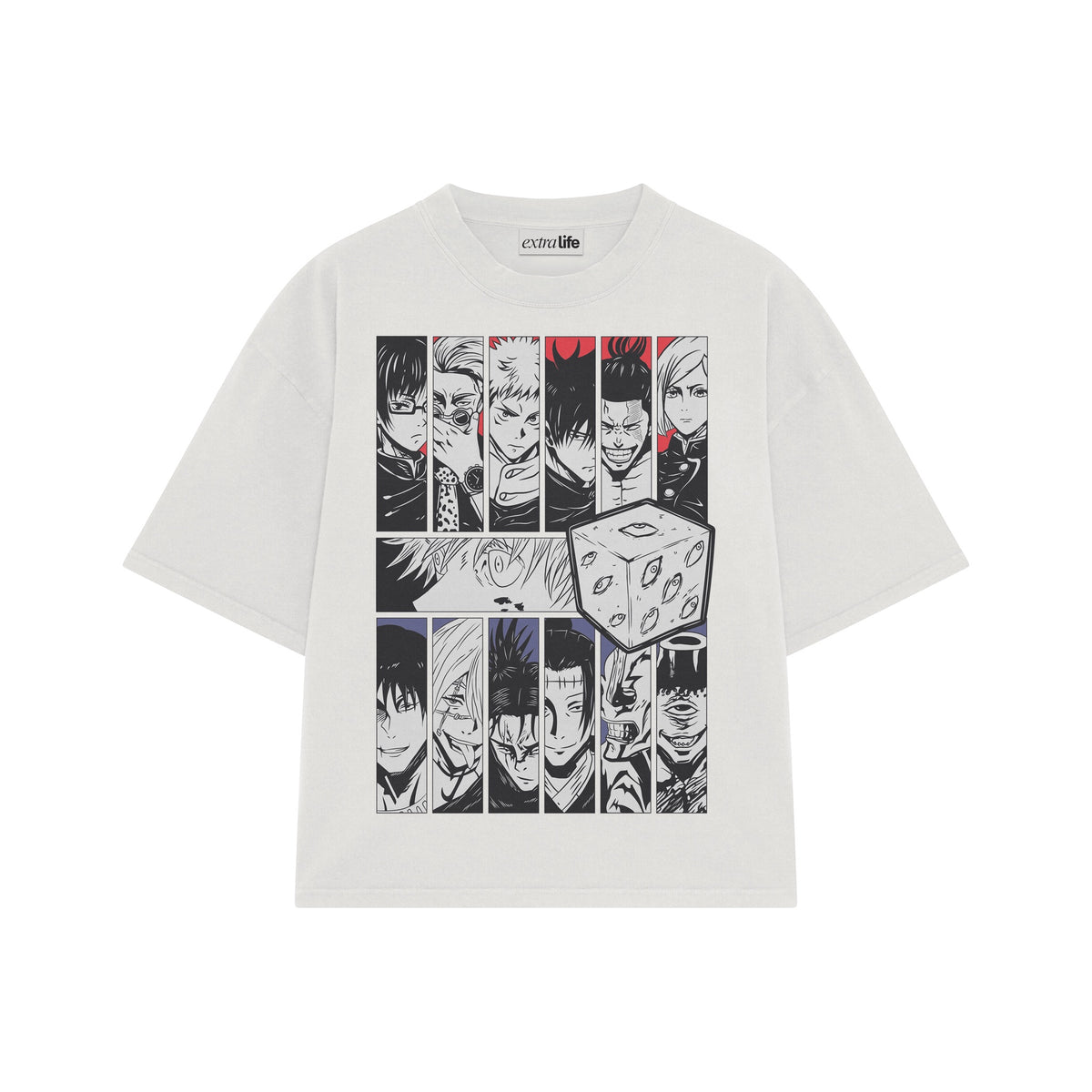Playera streetwear premium de anime y gaming ExtraLife MX, corte oversized drop shoulder ligero y fresco en color Deep Black y Off-White, moda urbana mexicana de culto.