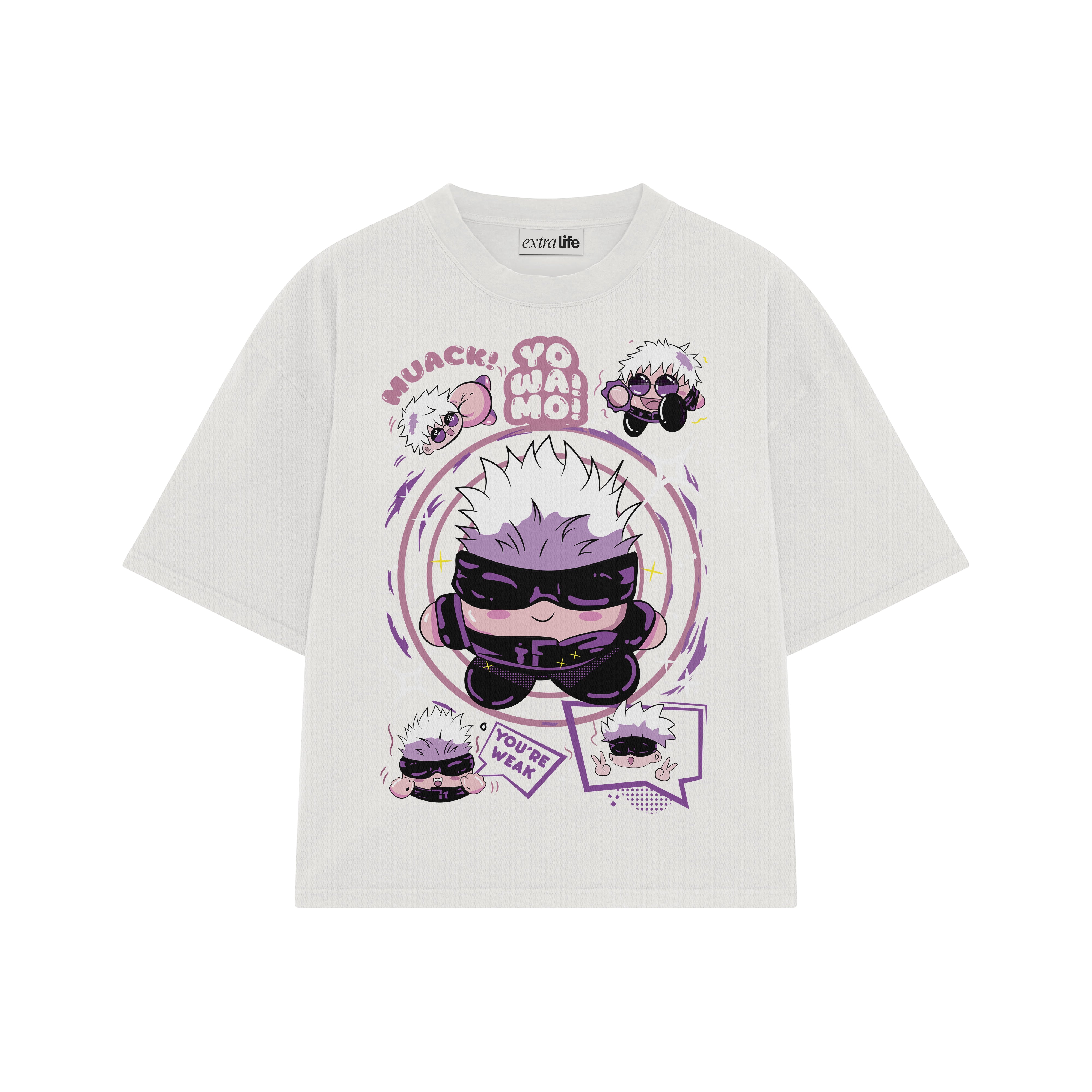 Playera streetwear premium de anime y gaming ExtraLife MX, corte boxy oversized drop shoulder heavyweight en color Deep Black y Off-White, moda urbana mexicana de culto.