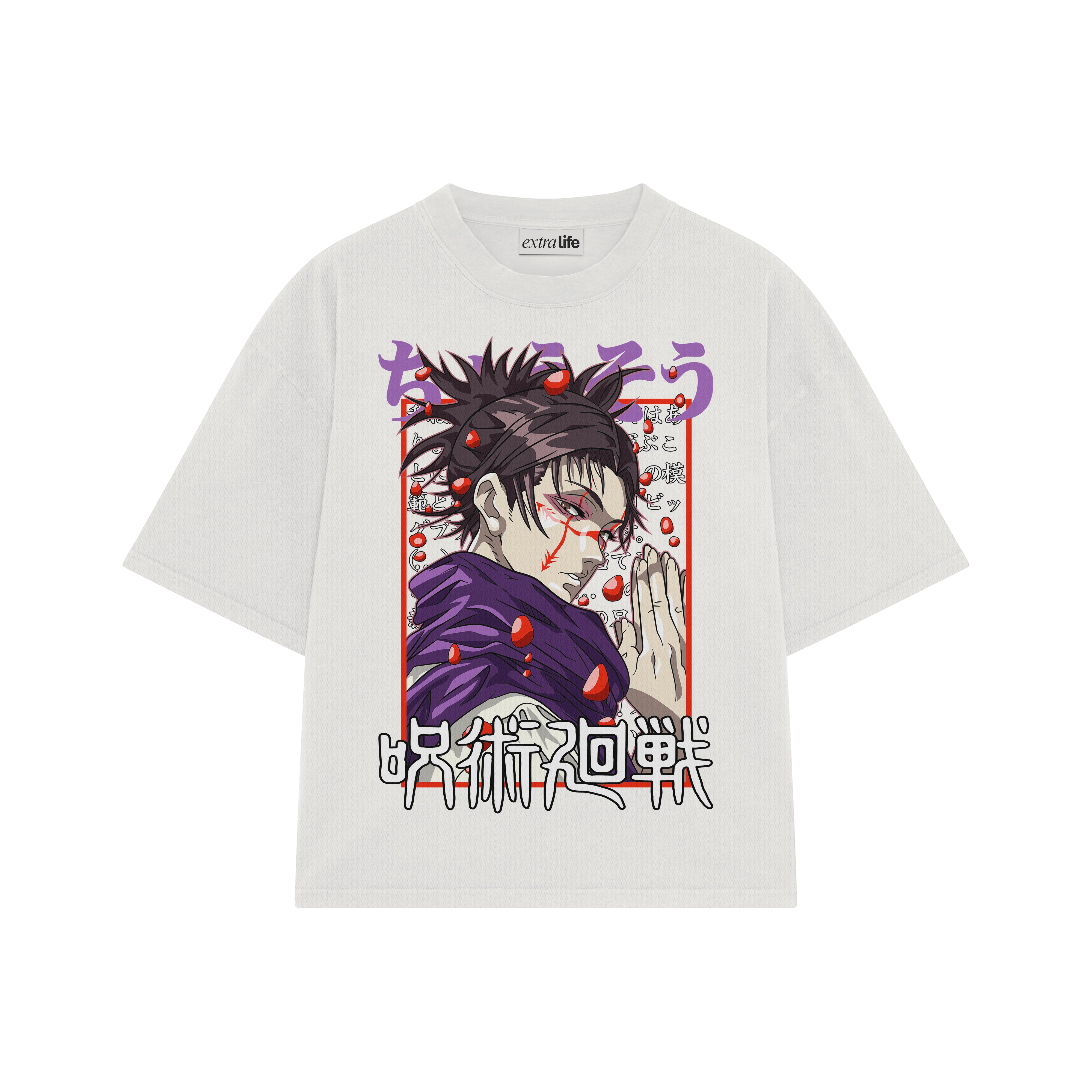 Playera streetwear premium de anime y gaming ExtraLife MX, corte boxy oversized drop shoulder heavyweight en color Deep Black y Off-White, moda urbana mexicana de culto.