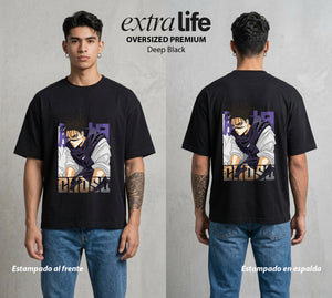 El Arte de las Maldiciones | El Sanguíneo del Bien #01812 - Playera Oversized Premium | Deep Black - Foto en modelo