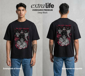El Arte de las Maldiciones | El Sanguíneo del Bien #01814 - Playera Oversized Premium | Deep Black - Foto en modelo