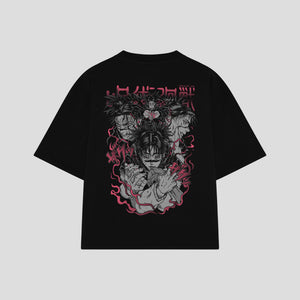 Playera streetwear premium de anime y gaming ExtraLife MX, corte oversized drop shoulder ligero y fresco en color Deep Black y Off-White, moda urbana mexicana de culto.