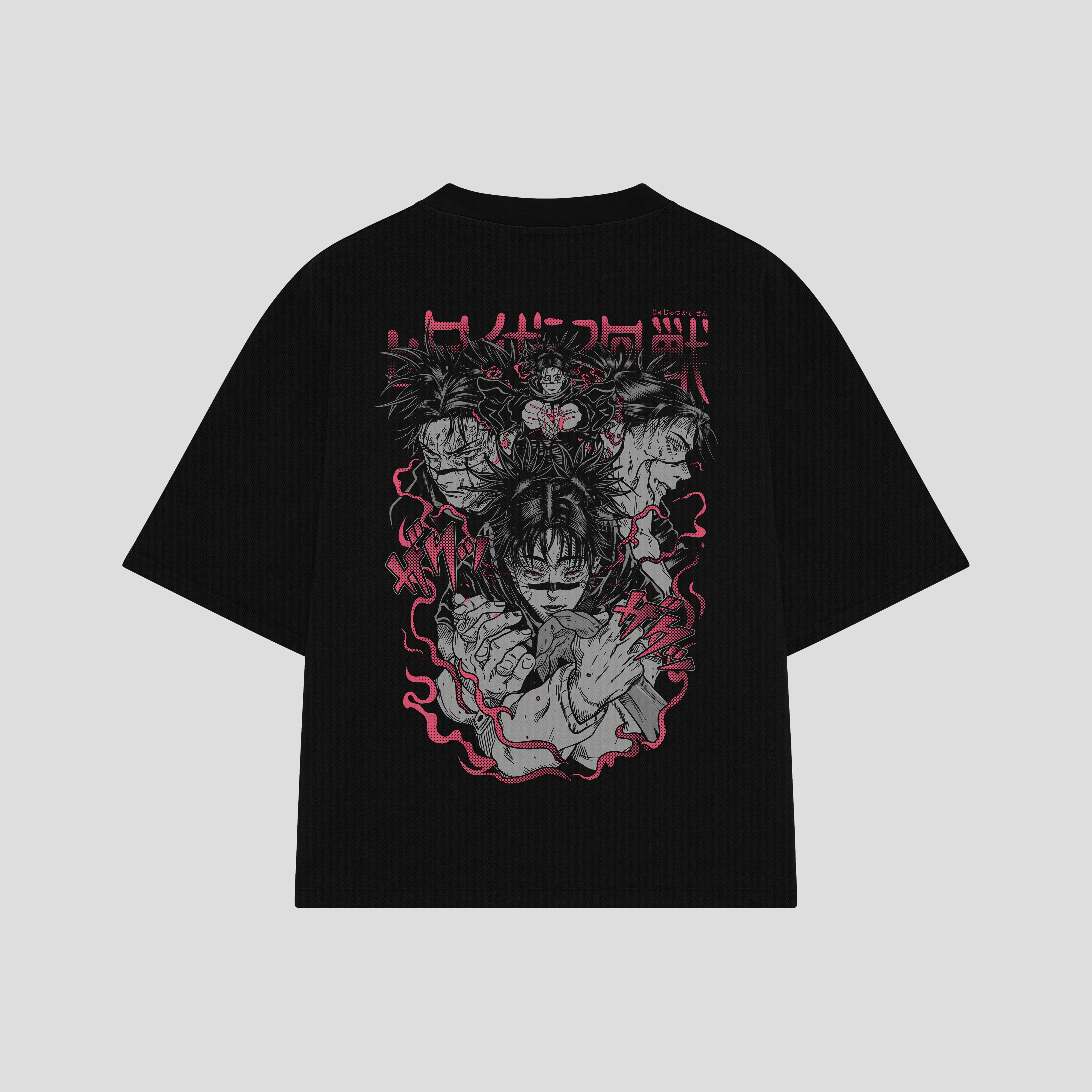 Playera streetwear premium de anime y gaming ExtraLife MX, corte boxy oversized drop shoulder heavyweight en color Deep Black y Off-White, moda urbana mexicana de culto.