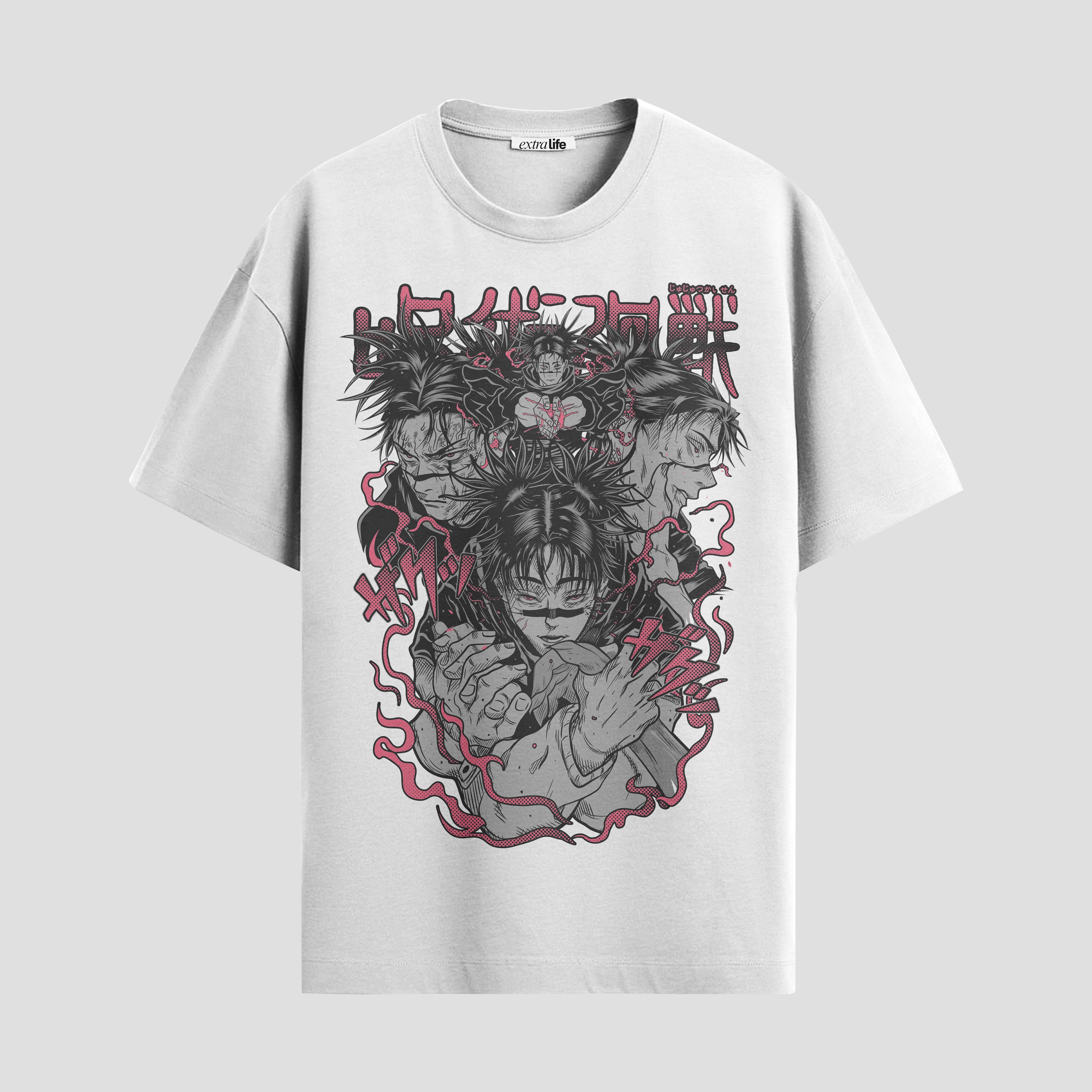 Playera urbana de anime y gaming ExtraLife MX, corte Standard Fit unisex ligero y transpirable en color Deep Black y Pure White, ropa de uso diario para gym y casual.