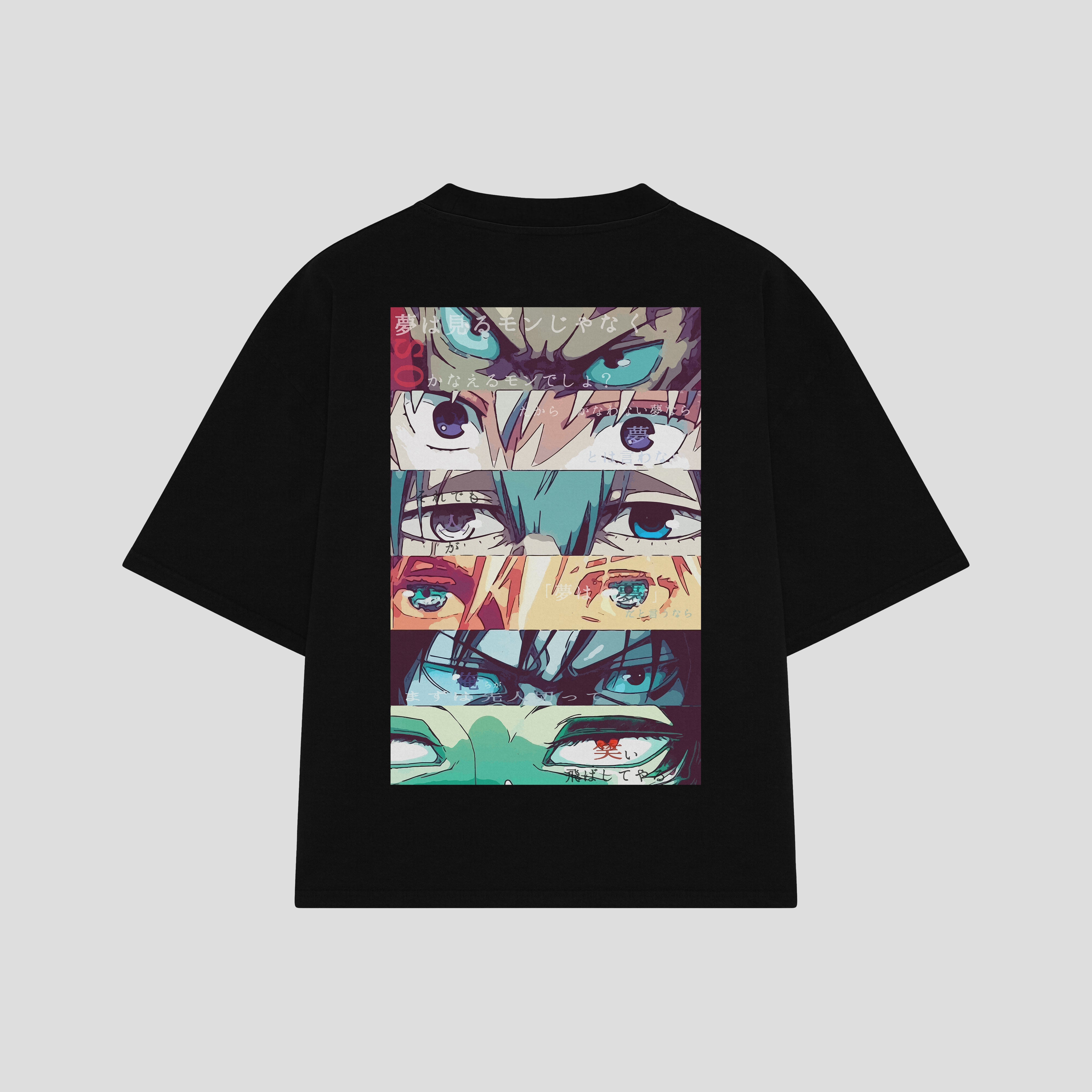Playera streetwear premium de anime y gaming ExtraLife MX, corte boxy oversized drop shoulder heavyweight en color Deep Black y Off-White, moda urbana mexicana de culto.