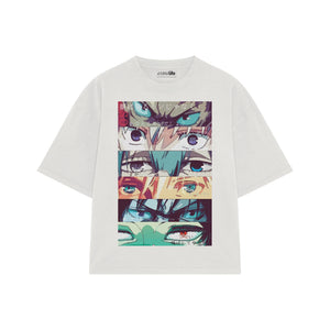Playera streetwear premium de anime y gaming ExtraLife MX, corte boxy oversized drop shoulder heavyweight en color Deep Black y Off-White, moda urbana mexicana de culto.