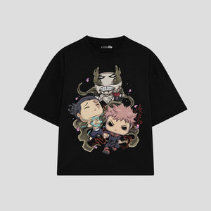 Playera streetwear premium de anime y gaming ExtraLife MX, corte boxy oversized drop shoulder heavyweight en color Deep Black y Off-White, moda urbana mexicana de culto.