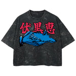 Playera streetwear premium de anime y gaming ExtraLife MX, corte boxy deluxe mineral wash heavyweight en color Acid Wash, moda urbana mexicana de culto.