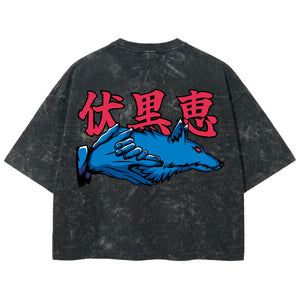 Playera streetwear premium de anime y gaming ExtraLife MX, corte boxy deluxe mineral wash heavyweight en color Acid Wash, moda urbana mexicana de culto.