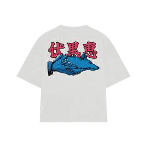 Playera streetwear premium de anime y gaming ExtraLife MX, corte boxy oversized drop shoulder heavyweight en color Deep Black y Off-White, moda urbana mexicana de culto.