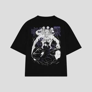Playera streetwear premium de anime y gaming ExtraLife MX, corte boxy oversized drop shoulder heavyweight en color Deep Black y Off-White, moda urbana mexicana de culto.