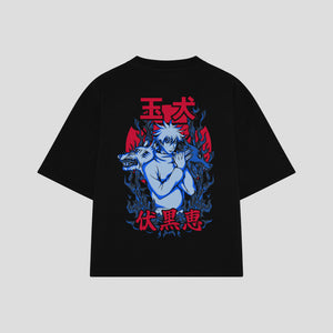 Playera streetwear premium de anime y gaming ExtraLife MX, corte boxy oversized drop shoulder heavyweight en color Deep Black y Off-White, moda urbana mexicana de culto.