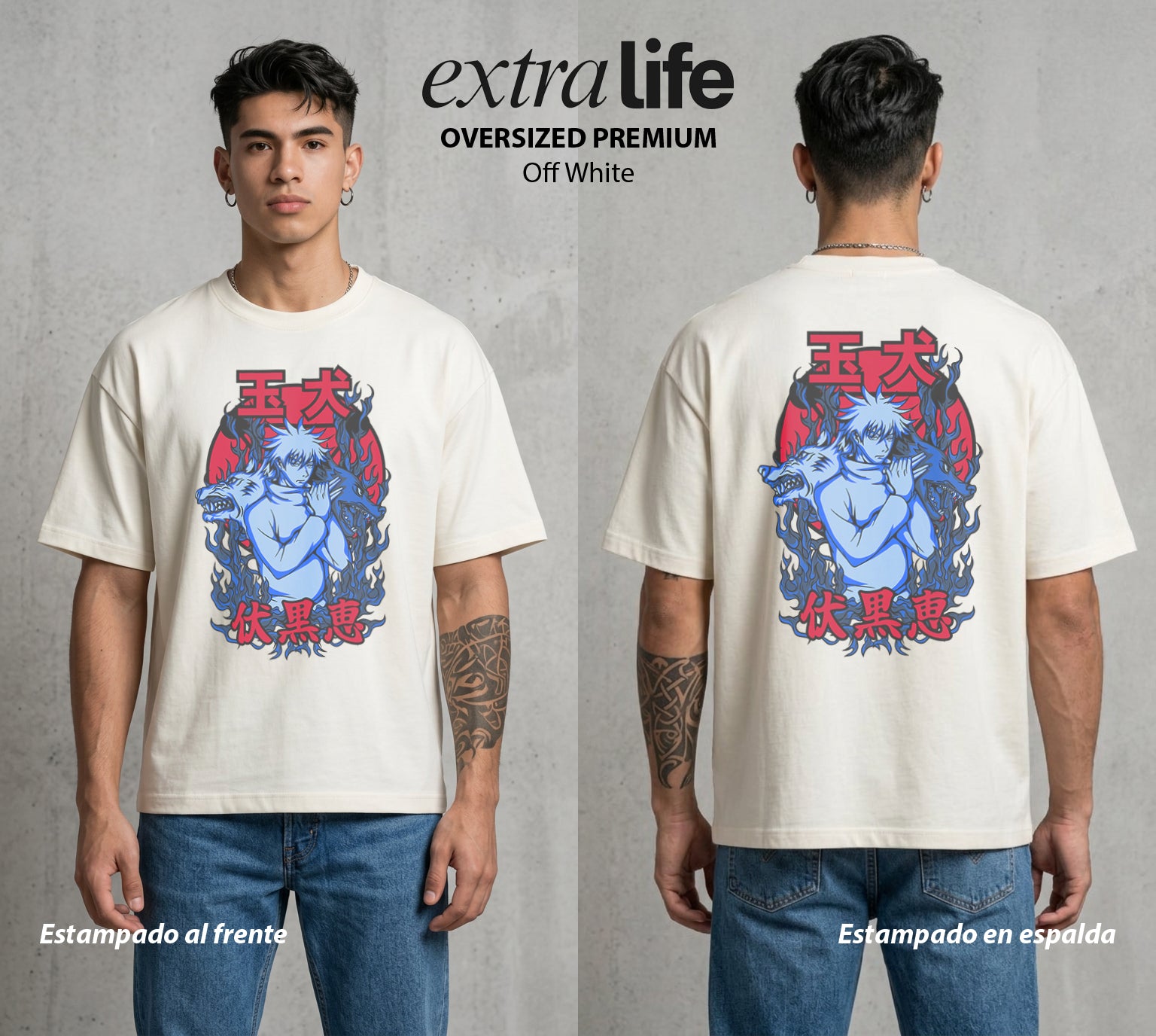 El Arte de las Maldiciones | Las Diez Sombras #01819 - Playera Oversized Premium | Off White - Foto en modelo