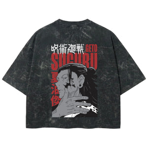 Playera streetwear premium de anime y gaming ExtraLife MX, corte boxy deluxe mineral wash heavyweight en color Acid Wash, moda urbana mexicana de culto.