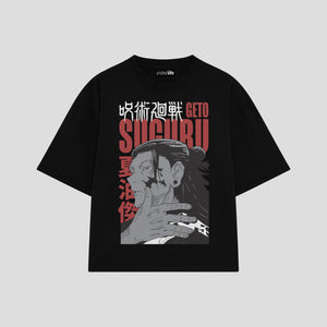 Playera streetwear premium de anime y gaming ExtraLife MX, corte boxy oversized drop shoulder heavyweight en color Deep Black y Off-White, moda urbana mexicana de culto.