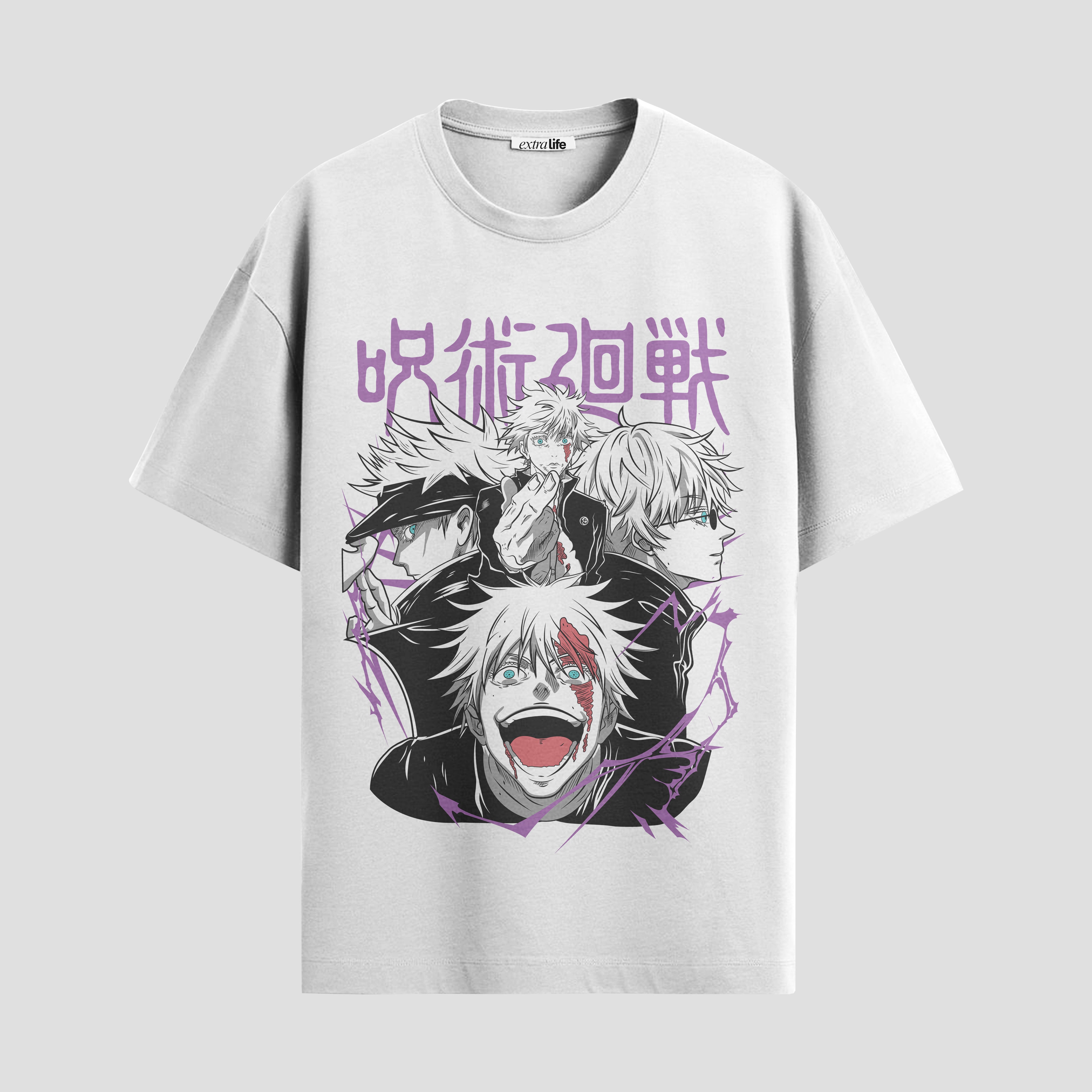 Playera urbana de anime y gaming ExtraLife MX, corte Standard Fit unisex ligero y transpirable en color Deep Black y Pure White, ropa de uso diario para gym y casual.