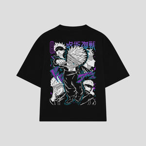 Playera streetwear premium de anime y gaming ExtraLife MX, corte boxy oversized drop shoulder heavyweight en color Deep Black y Off-White, moda urbana mexicana de culto.