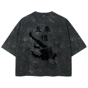 Playera streetwear premium de anime y gaming ExtraLife MX, corte boxy deluxe mineral wash heavyweight en color Acid Wash, moda urbana mexicana de culto.
