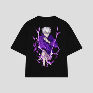 Playera streetwear premium de anime y gaming ExtraLife MX, corte boxy oversized drop shoulder heavyweight en color Deep Black y Off-White, moda urbana mexicana de culto.
