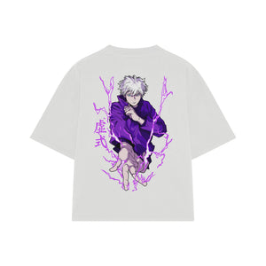 Playera streetwear premium de anime y gaming ExtraLife MX, corte boxy oversized drop shoulder heavyweight en color Deep Black y Off-White, moda urbana mexicana de culto.
