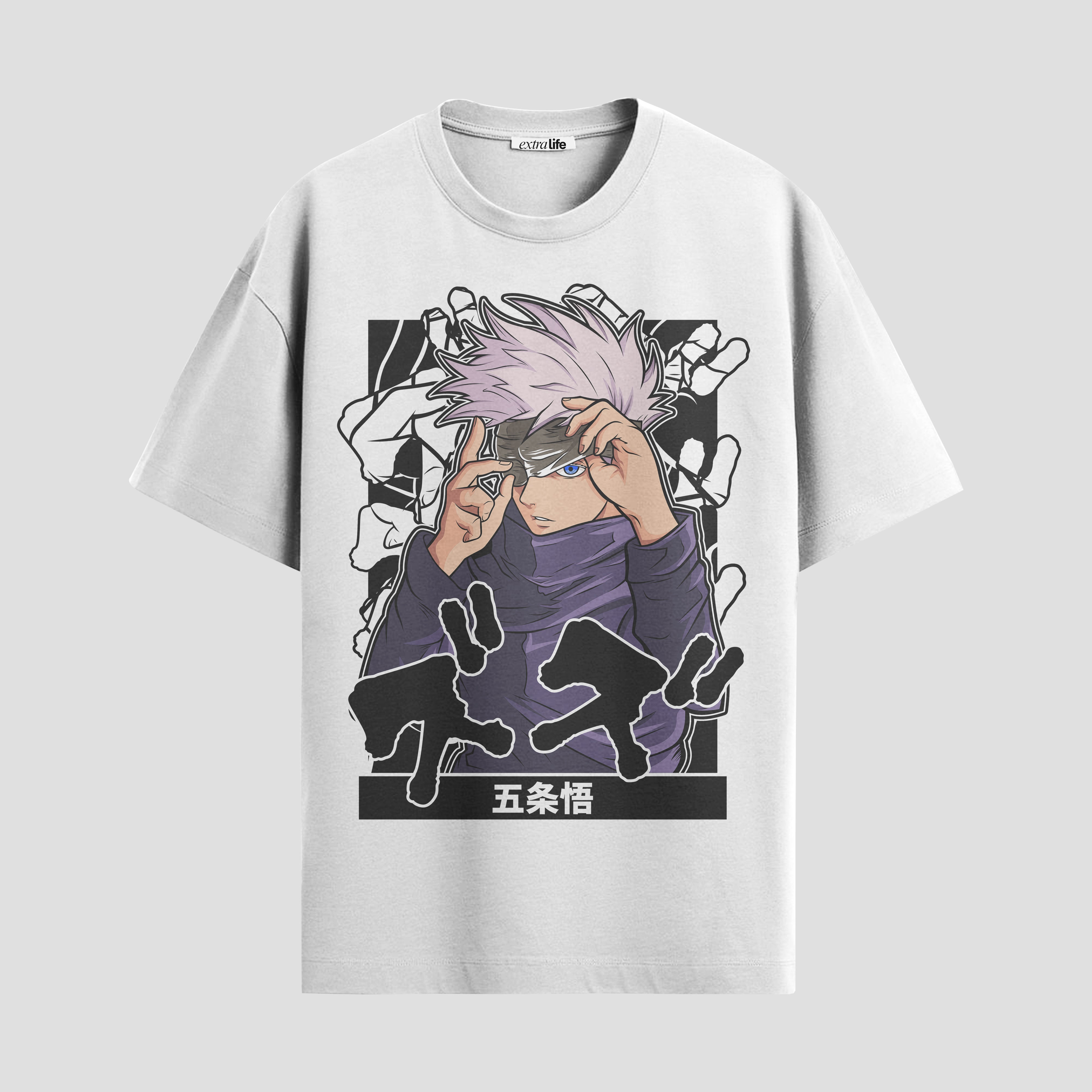 Playera urbana de anime y gaming ExtraLife MX, corte Standard Fit unisex ligero y transpirable en color Deep Black y Pure White, ropa de uso diario para gym y casual.