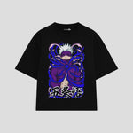 Playera streetwear premium de anime y gaming ExtraLife MX, corte boxy oversized drop shoulder heavyweight en color Deep Black y Off-White, moda urbana mexicana de culto.