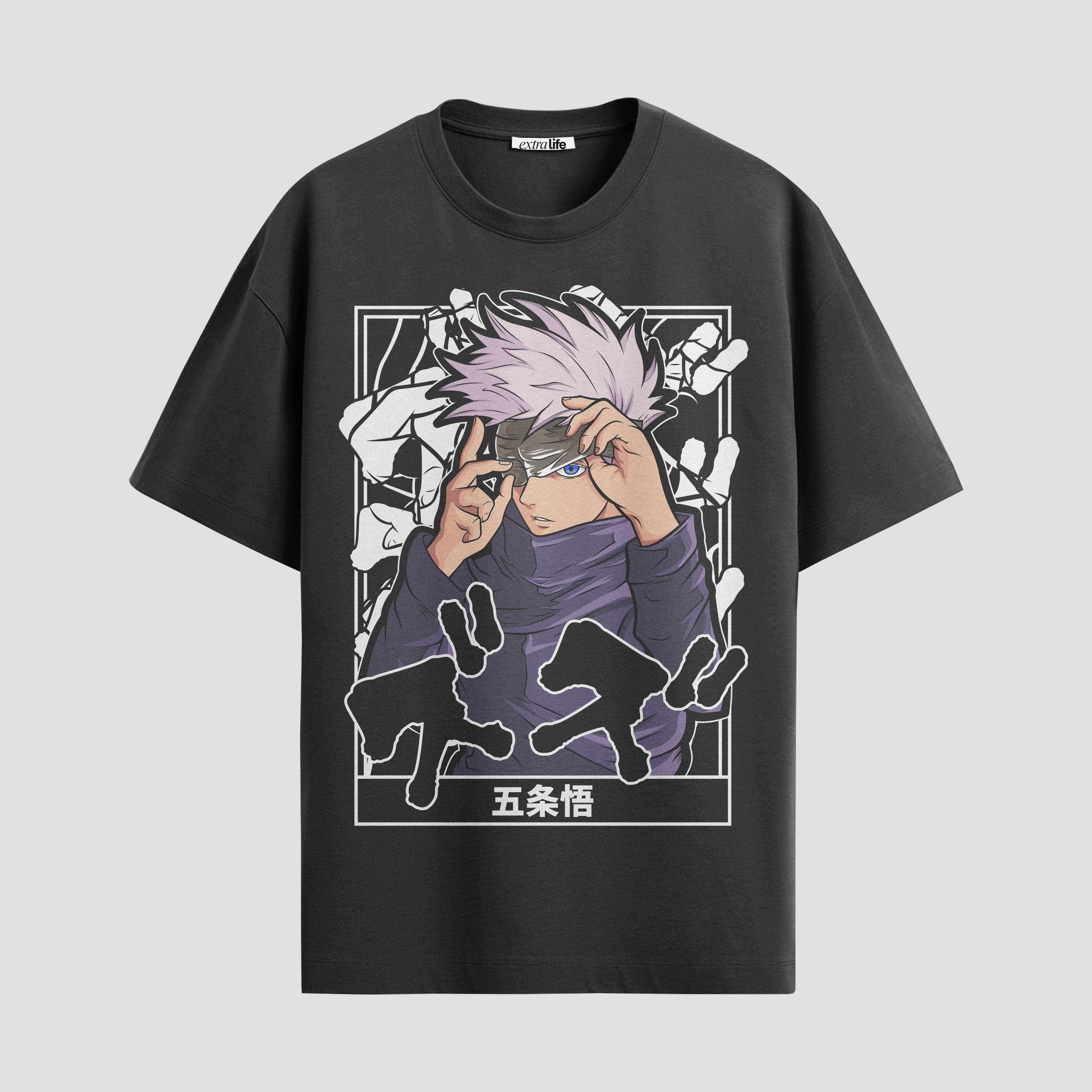 Playera urbana de anime y gaming ExtraLife MX, corte Standard Fit unisex ligero y transpirable en color Deep Black y Pure White, ropa de uso diario para gym y casual.