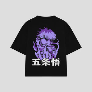 Playera streetwear premium de anime y gaming ExtraLife MX, corte boxy oversized drop shoulder heavyweight en color Deep Black y Off-White, moda urbana mexicana de culto.